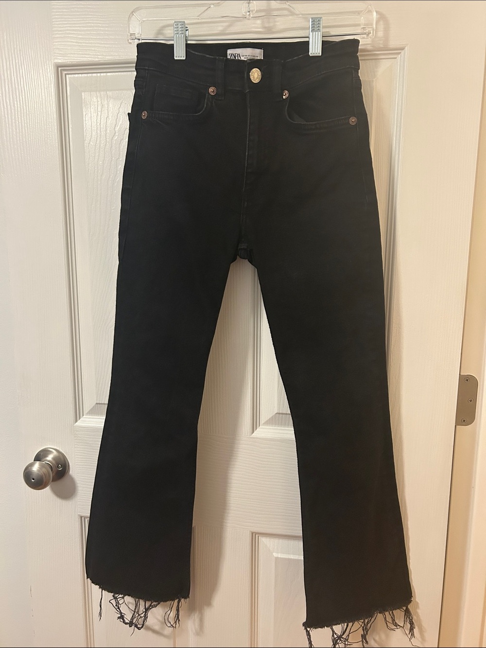 Zara black fringe bottom jeans size 4